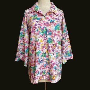 70s 80s vintage floral Hawaiian shirt drop shoulder wide sleeves buttonup.